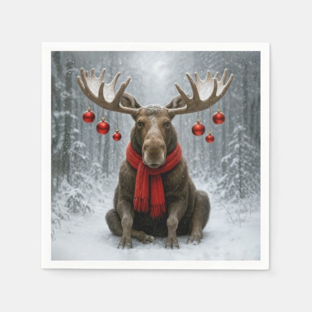 Servilleta De Papel Christmas Moose In a Snowy Forest (Anverso)