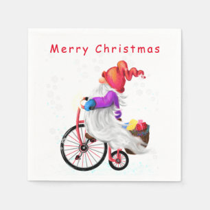 Servilleta De Papel Christmas Napkins Gnome with Bike and Gifts