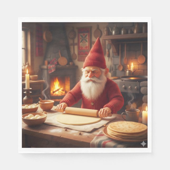 Servilleta De Papel Christmas Norwegian Nisse Making Lefse, Napkins (Anverso)