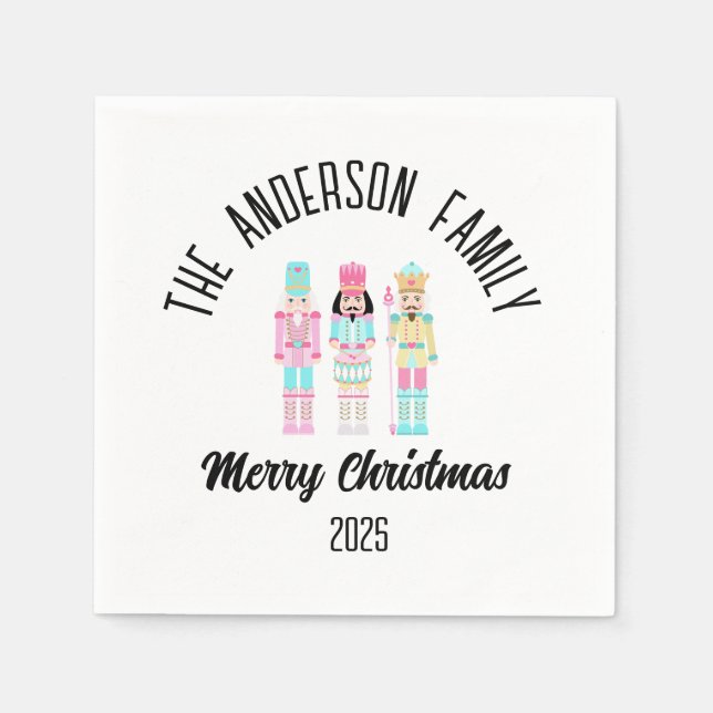 Servilleta De Papel Christmas Nutcracker Pastel Personalized Name (Anverso)