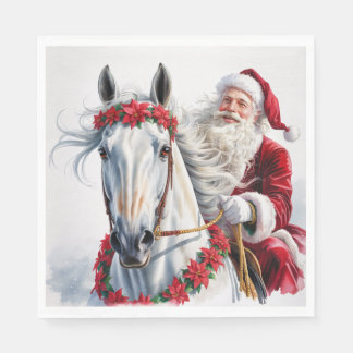 Servilleta De Papel Christmas Paper Napkin Santa Riding a White Horse