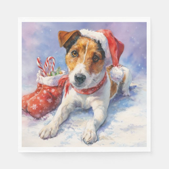 Servilleta De Papel Christmas Paper Napkin with adorable Jack Russel (Anverso)