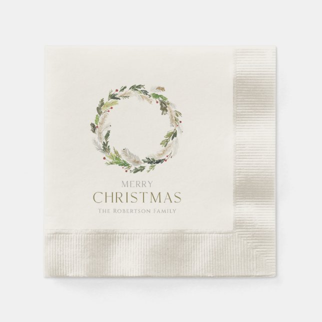 Servilleta De Papel Christmas Paper Napkin with Greenery Wreath (Anverso)