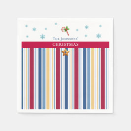 Servilleta De Papel Christmas Paper Napkins – Blue, Red & Gold Stripes