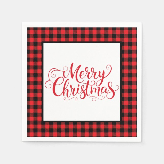 Servilleta De Papel Christmas Paper Napkins Red & Black Buffalo Plaid (Anverso)
