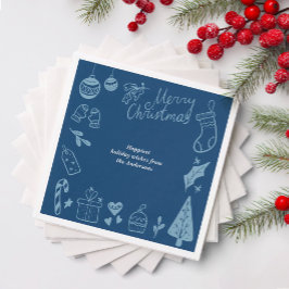Servilleta De Papel Christmas Party Blue Hand Drawn Doodles Festive 