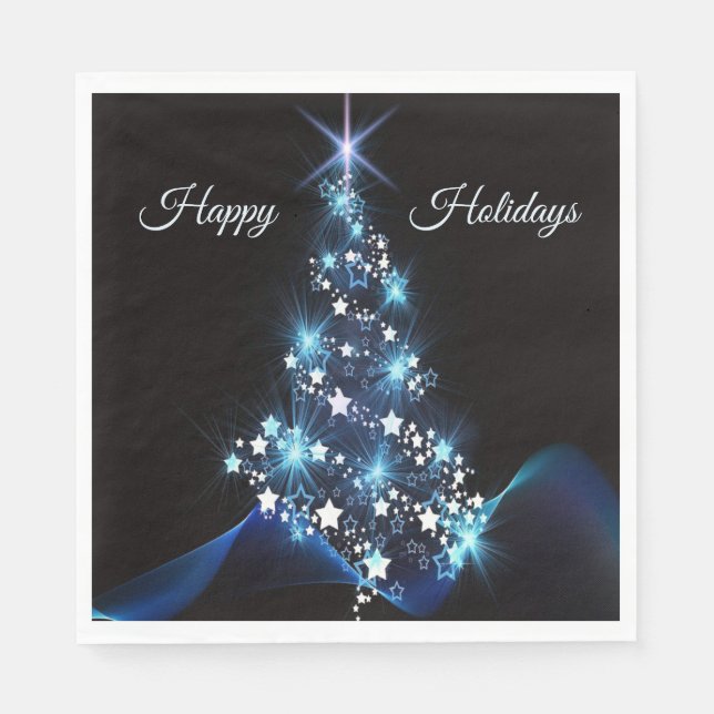 Servilleta De Papel Christmas Party Blue Tree Shiny Black Elegant (Anverso)