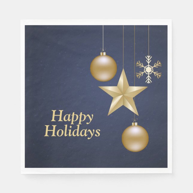 Servilleta De Papel Christmas Party Golden Ornament Navy Blue Elegant (Anverso)