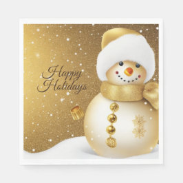 Servilleta De Papel Christmas Party Golden Snowman Snowflakes Holidays