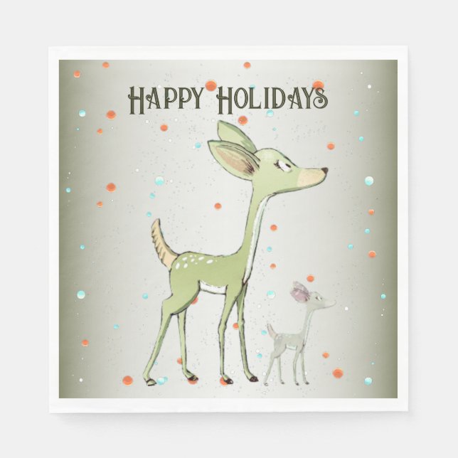 Servilleta De Papel Christmas Party Green Deers Holidays Cute (Anverso)