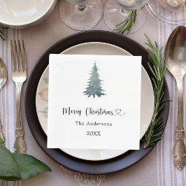 Servilleta De Papel Christmas party pine tree simple script luncheon