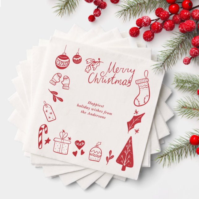 Servilleta De Papel Christmas Party Red Favorite Things Hand Drawn  (Subido por el creador)