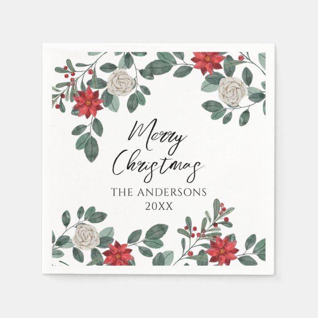 Servilleta De Papel Christmas Party Red Green Floral (Anverso)