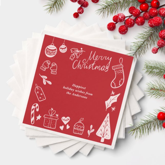 Servilleta De Papel Christmas Party Red Hand Drawn Doodles Festive  (Subido por el creador)