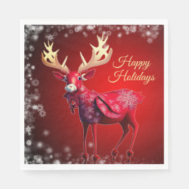 Servilleta De Papel Christmas Party Red Reindeer Winter Holidays
