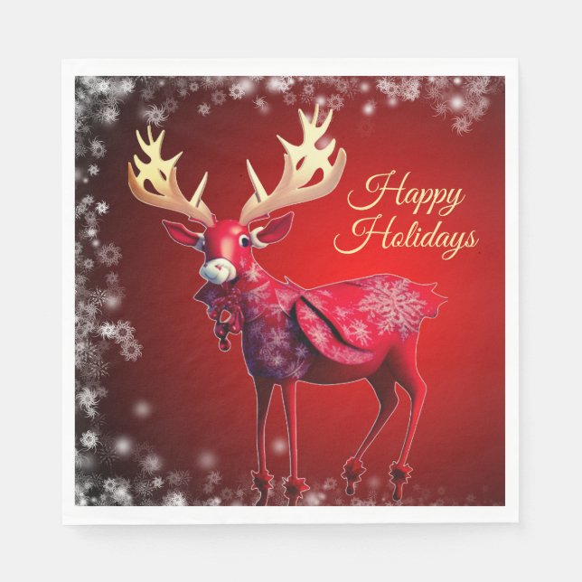 Servilleta De Papel Christmas Party Red Reindeer Winter Holidays (Anverso)