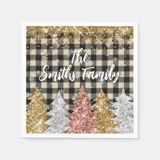 Servilleta De Papel Christmas Plaid And Glitter Family Name