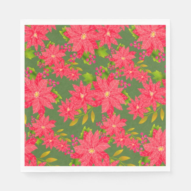 Servilleta De Papel Christmas Poinsettia Green (Anverso)