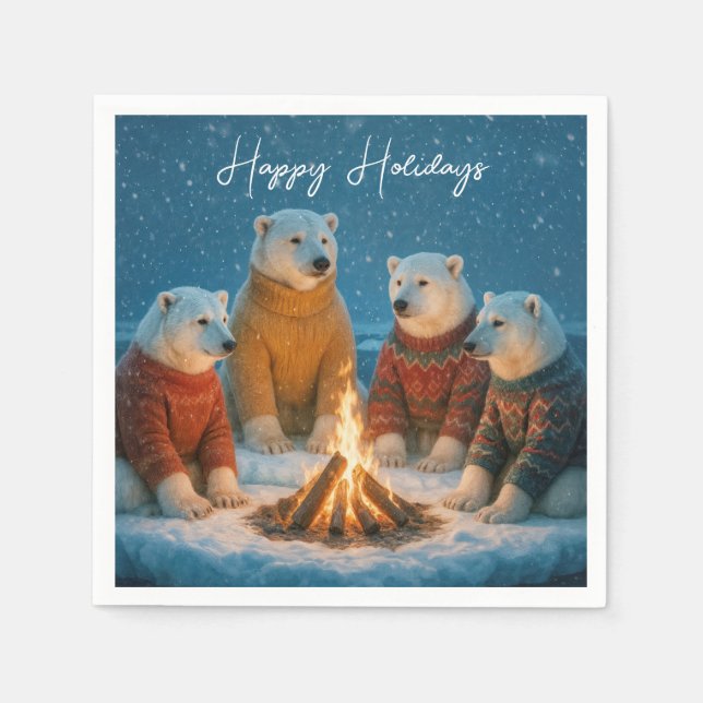 Servilleta De Papel Christmas Polar Bears Around a Bonfire (Anverso)