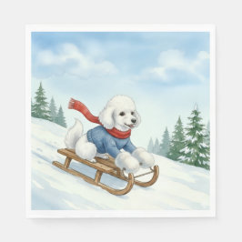 Servilleta De Papel Christmas Poodle Sledding, Napkins