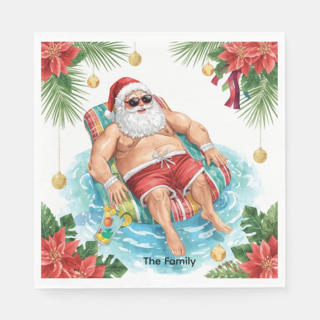 Servilleta De Papel Christmas Pool Party with Santa Claus  (Anverso)