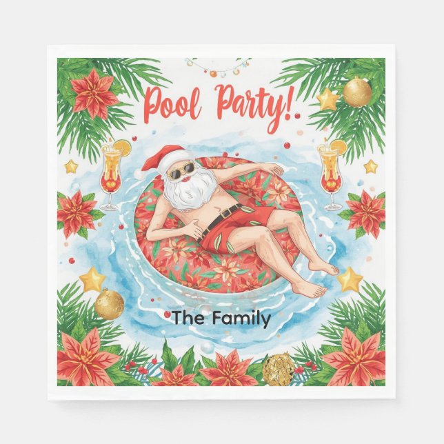 Servilleta De Papel Christmas Pool Party with Santa Claus  (Anverso)