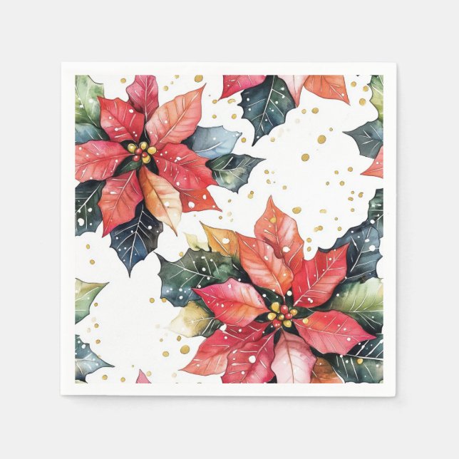 Servilleta De Papel Christmas Red Poinsettia Festive Glitter Holiday (Anverso)
