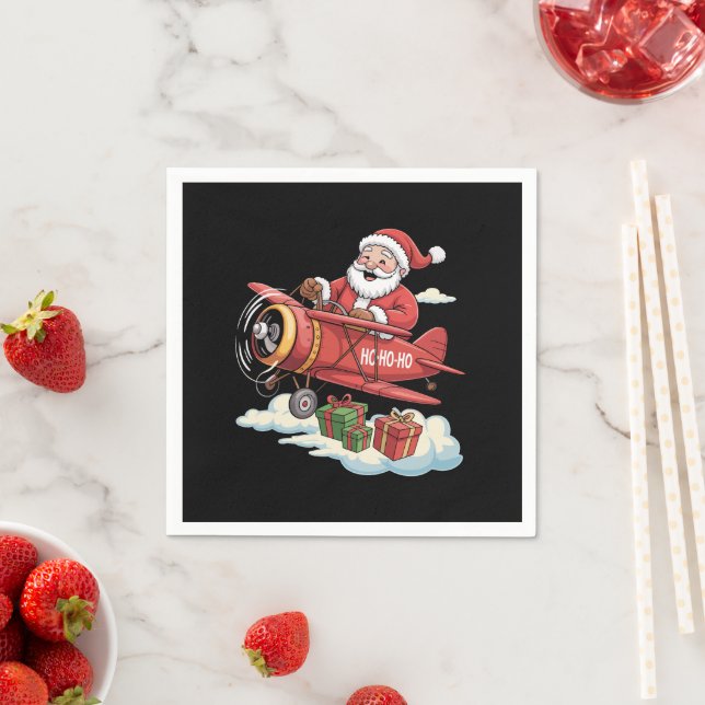Servilleta De Papel Christmas Santa Claus Pilot Flying Airplane Gift (In situ)