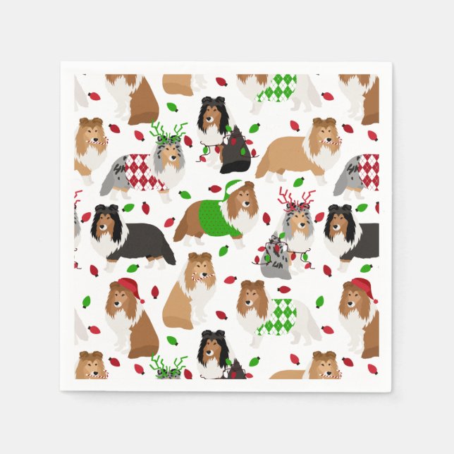 Servilleta De Papel Christmas Sheltie Shetland Sheepdog Napkins (Anverso)