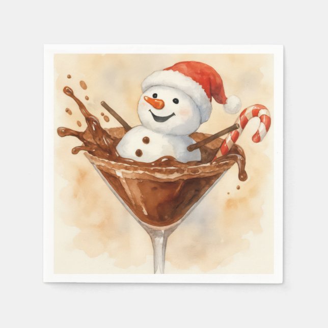 Servilleta De Papel Christmas Snowman In a Chocolate Martini (Anverso)
