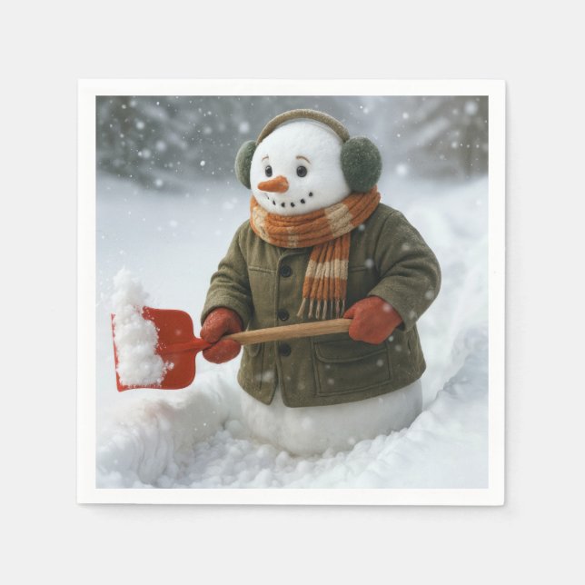 Servilleta De Papel Christmas Snowman Shoveling Snow (Anverso)