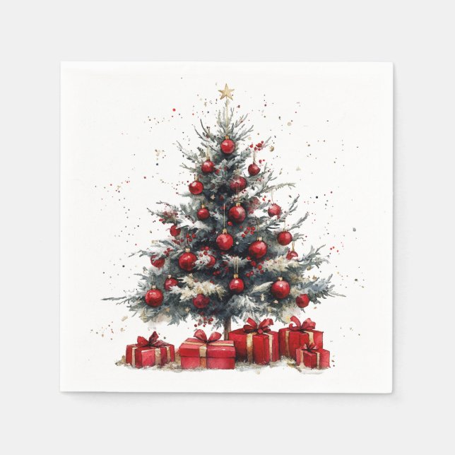 Servilleta De Papel Christmas Tree Red Ornaments Gifts Holiday (Anverso)