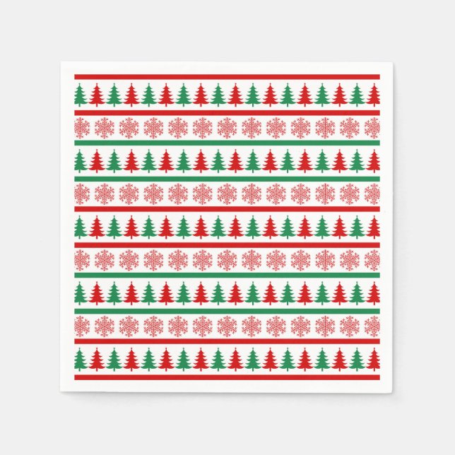 Servilleta De Papel Christmas Trees and Snowflakes Print Paper Napkins (Anverso)