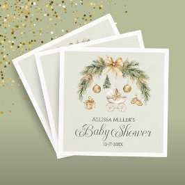 Servilleta De Papel Christmas Watercolor Greenery Winter Baby Shower