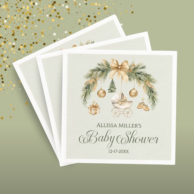 Servilleta De Papel Christmas Watercolor Greenery Winter Baby Shower (Subido por el creador)