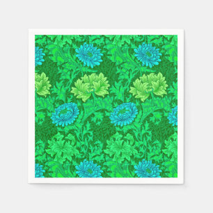 Servilleta De Papel Chrysanthemums de William Morris, Lime Green y Aqu