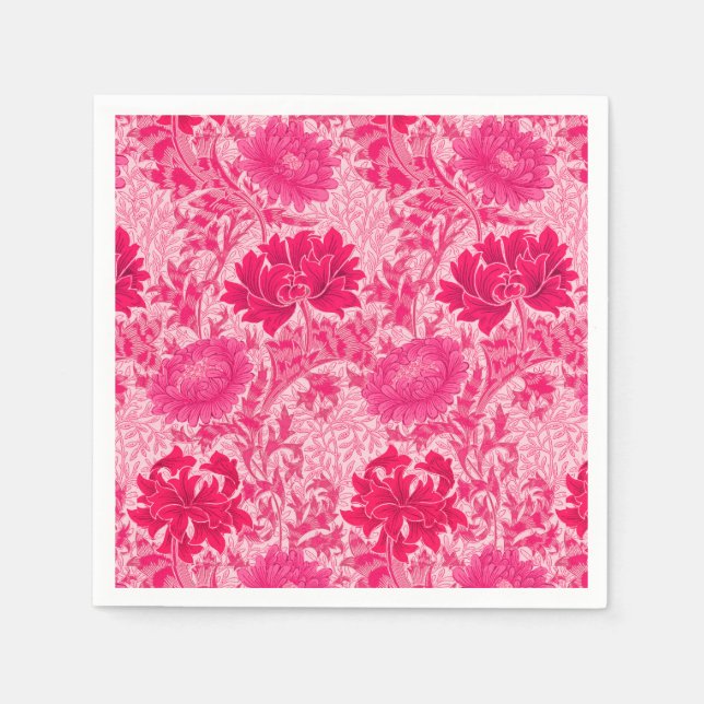 Servilleta De Papel Chrysanthemums de William Morris, rosa de Fuchsia (Anverso)