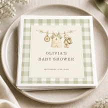 Chubasquero Gingham Verde Sage Baby Shower