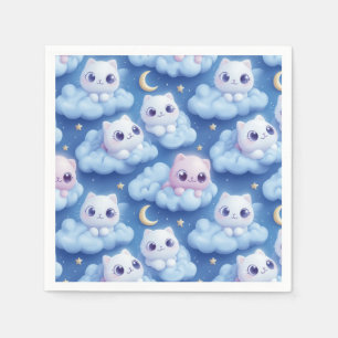 Servilleta De Papel "Chubby Kawaii Gats and Clouds 3D Seamless Pattern