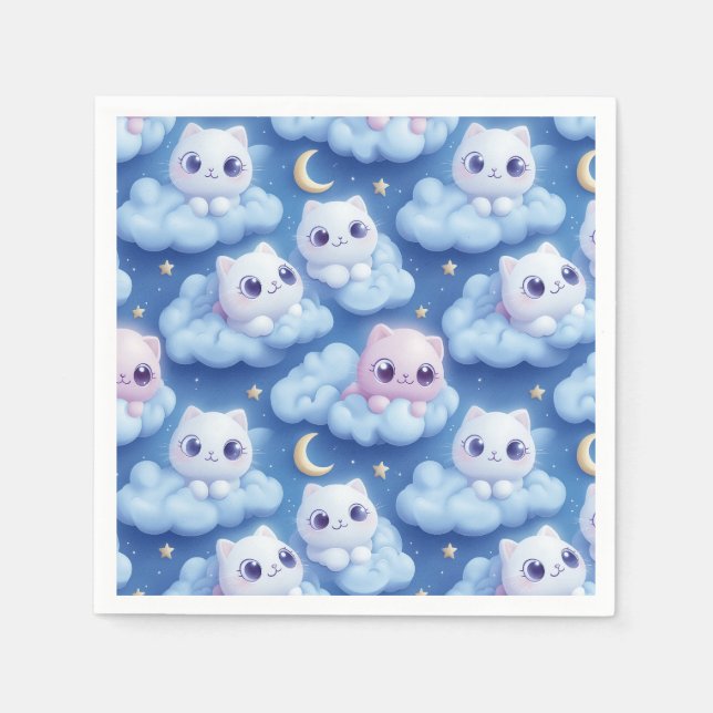 Servilleta De Papel "Chubby Kawaii Gats and Clouds 3D Seamless Pattern (Anverso)