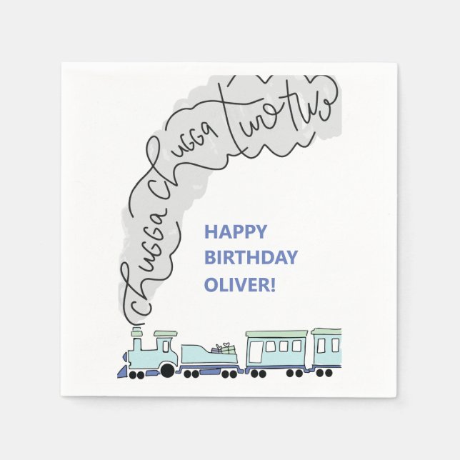 Servilleta De Papel Chugga Chugga Two Two Cumpleaños del tren Fiesta d (Anverso)