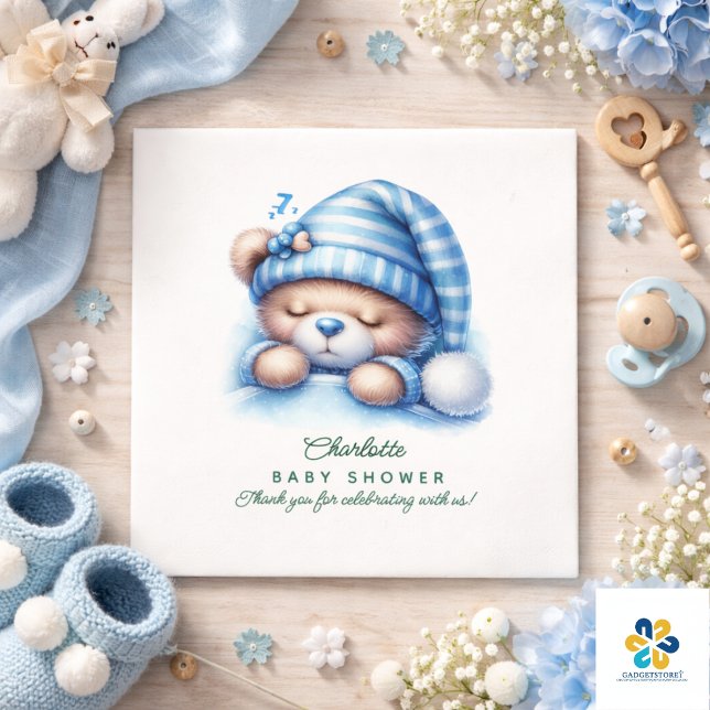 Servilleta De Papel Chulo Oso de Peluche Baby Shower (Cute Teddy Bear Baby Shower Napkins)