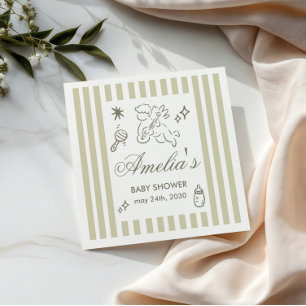 Servilleta De Papel Chupete Cupido Dibujo Neutro en Verde para Baby Sh