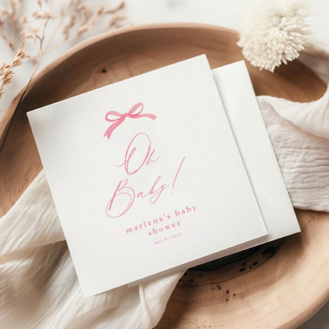 Servilleta De Papel Chupete Elegante de Rosa para Niña (Simple pink bow girls baby shower napkins.)