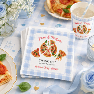 Servilleta De Papel Chupete y Pizza Baby Shower Niño Gingham Azul