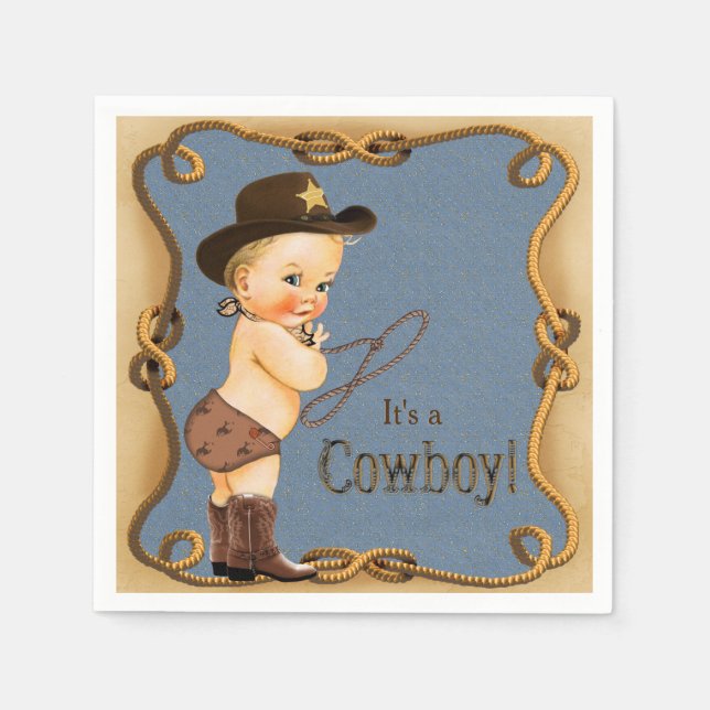 Servilleta De Papel Chupetón de vaquero para baby shower (Anverso)