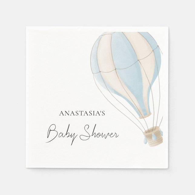 Servilleta De Papel Chupinada de bebé con globos azules pastel (Anverso)