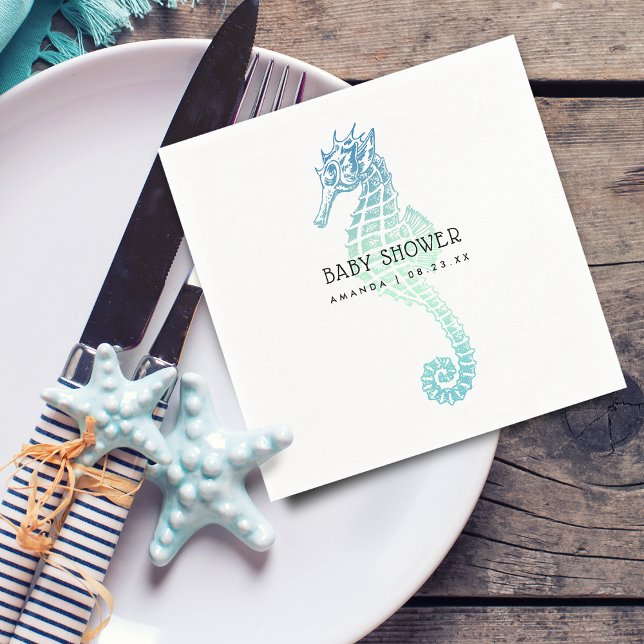 Servilleta De Papel Chupinada de bebé de caballito de mar elegante (Elegant Seahorse Baby Shower Napkins)