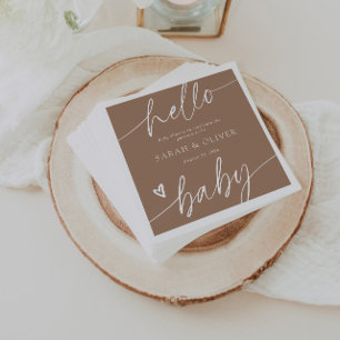 Servilleta De Papel Chupinada de bebé marrón beige con letra elegante 