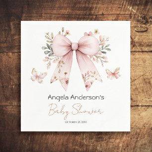 Servilleta De Papel Chupinada de Bebé Niña con Lazo Floral Rosa Elegan